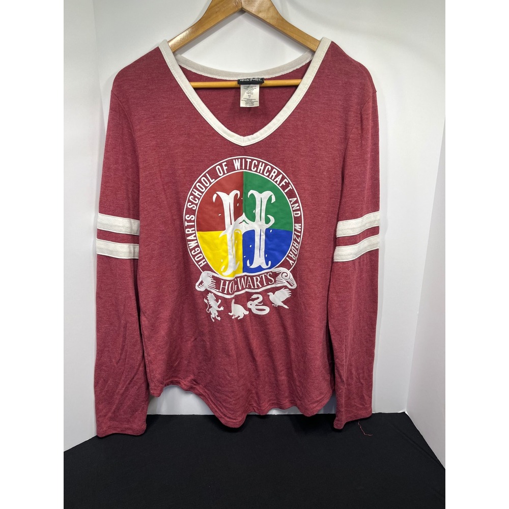 Harry Potter Hogwarts Crest Varsity Long Sleeve Shirt Burgundy Juniors XXL